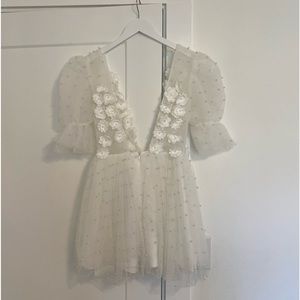 Bridal Mini Pearl Puff Sleeve Dress